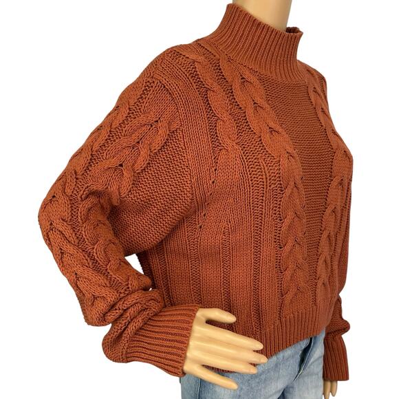 2/$30 Aeropostale Cable Knit Mock Neck Sweater Orange Pullover Knit Size XL - Picture 3 of 12